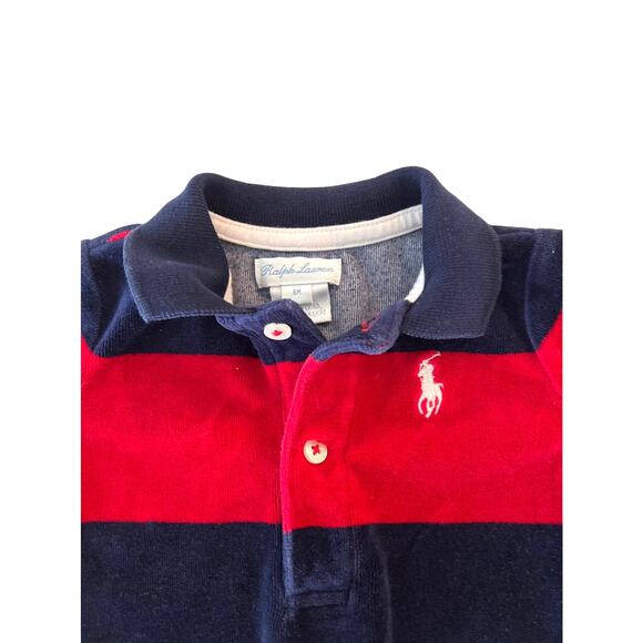 Ralph Lauren Navy Blue Red Striped Velour Onesie Romper Sleeper Size 6M - Picture 3 of 3